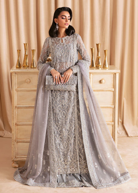 Classic Grey Pakistani Wedding Dress Kameez Trousers Nameera By Farooq