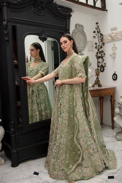 Mint Green Embellished Pakistani Wedding Dress Pishwas Nameera By Farooq 