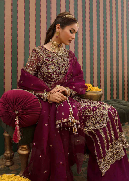 Regal Plum Pakistani Wedding Dress Kameez Trousers – Nameera By Farooq