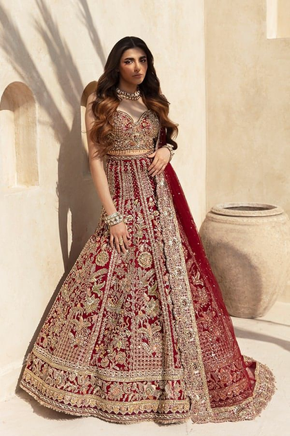 Royal Indian Bridal Dress in Red Lehenga Choli Style – Nameera by Farooq