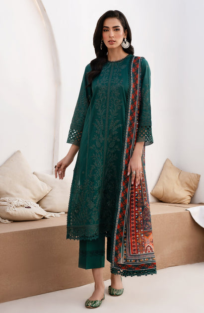 Bottle Green Pakistani Dress with Embroidery Online 2022 – Nameera by Farooq