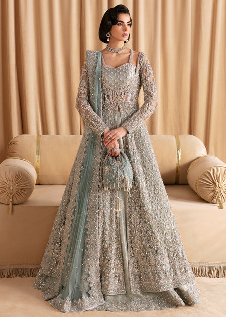 Premium Ice Blue Pakistani Wedding Dress Pishwas Lehenga Nameera By Farooq 