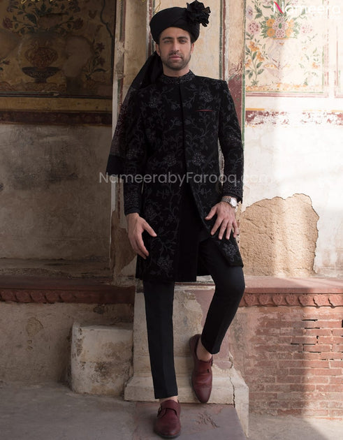 Black velvet hotsell sherwani for groom