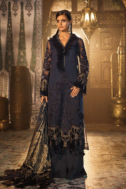 Elegant Pakistani Designer Dress In Dark Blue Color Nameera By Farooq 