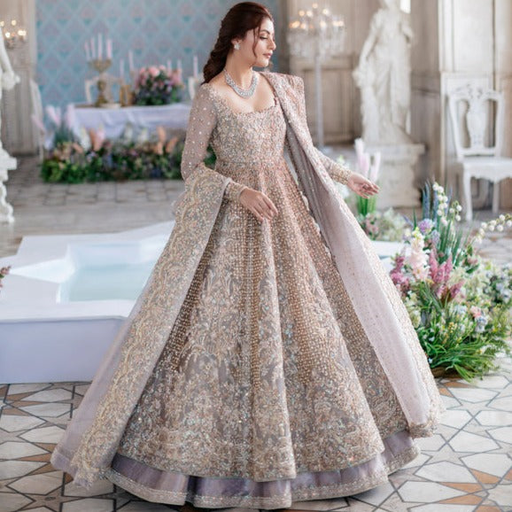 Embellished Lilac Lehenga Gown Pakistani Bridal Wear – Nameera By Farooq