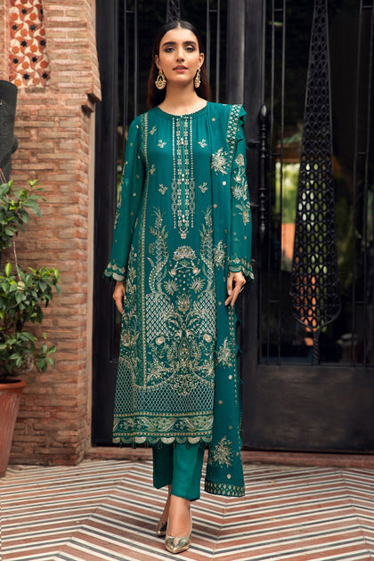 Embroidered Salwar Kameez in Teal Shade Latest PF140