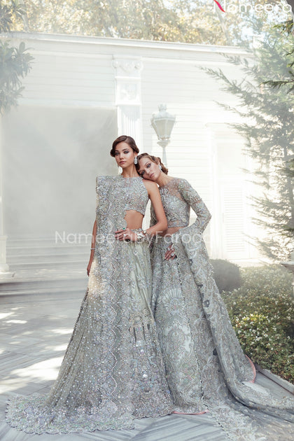 Silver bridal dresses on sale pakistani