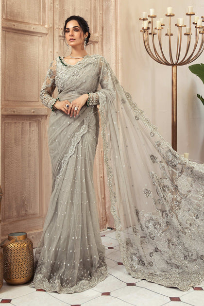 Grey hot sale bridal saree