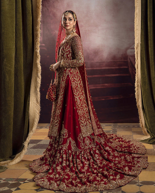 Deep red bridal dress 2024 pakistani