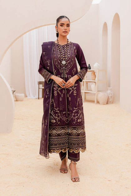 Premium Purple Lawn Kameez Trousers Pakistani Party Dress Nameera By Farooq 6365