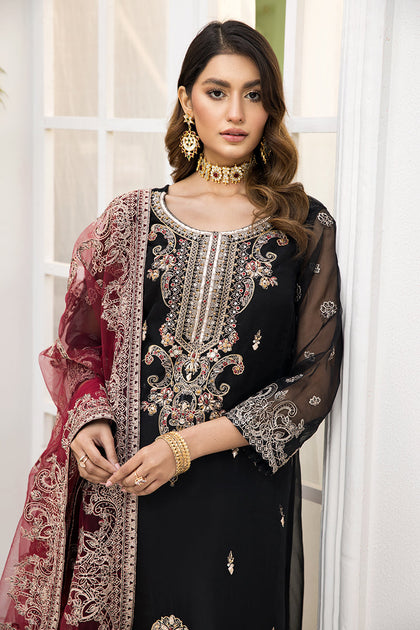 Black frock with fashion red dupatta