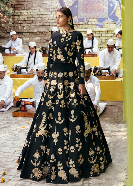 Black and shop gold lehenga online