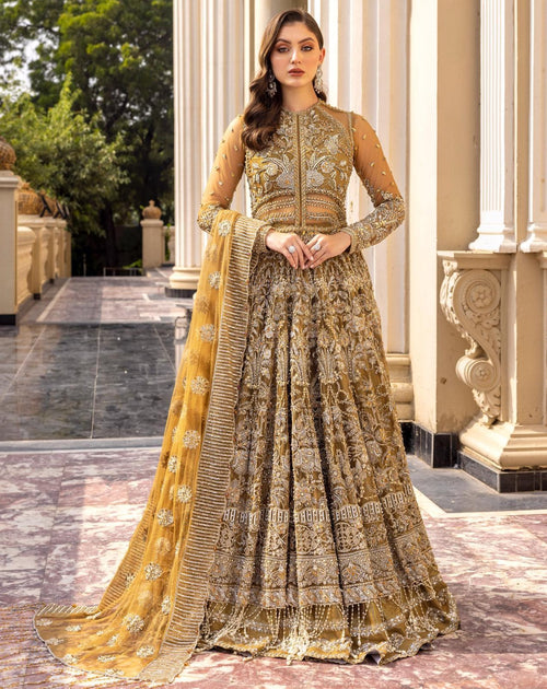 Pakistani Bridal Gown Lehenga And Dupatta Dress In Net – Nameera By Farooq