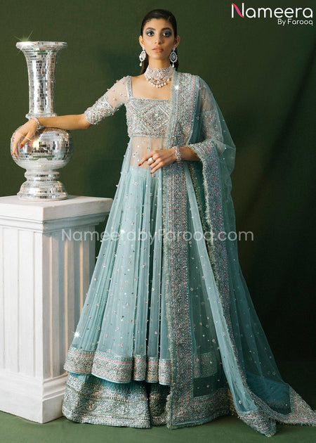 Buy Peach Pink Bridal Dress Pakistani in Pishwas Style Online – Nameera by  Farooq