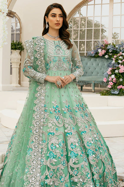 Pakistani Bridal Sea Green Lehenga Gown Dress BS846