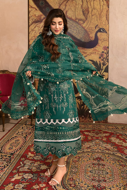 Bottle Green Pakistani Dress with Embroidery #PF442