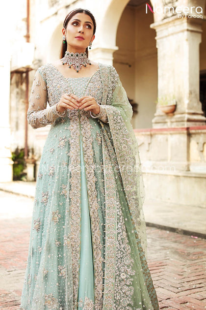 Buy Lehenga and Front Open Gown Pakistani Wedding Dress – Nameera by Farooq