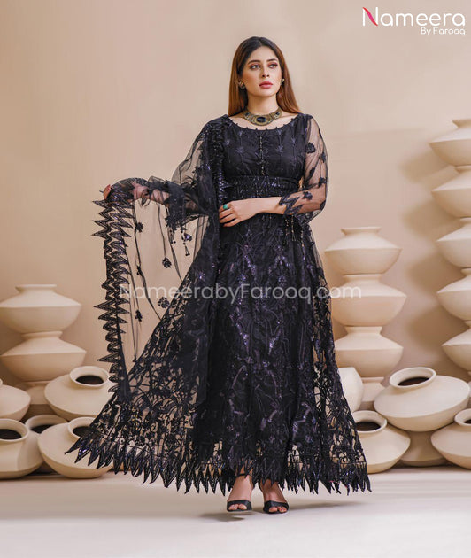 Black net hotsell dress designs pakistani