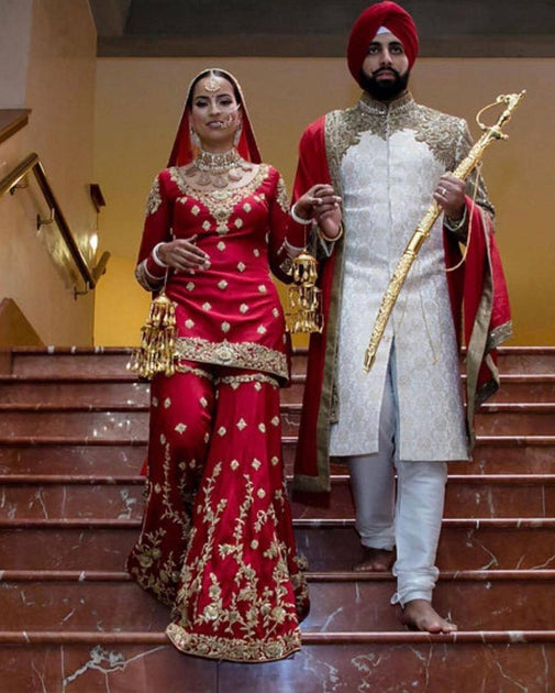 Elegant traditional Bride and Groom complete Punjabi wedding wear # B1949