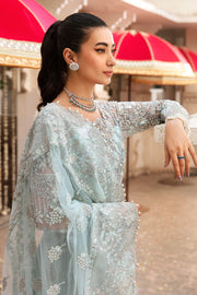 Aqua Blue Pakistani Party Dress in Pishwas Style