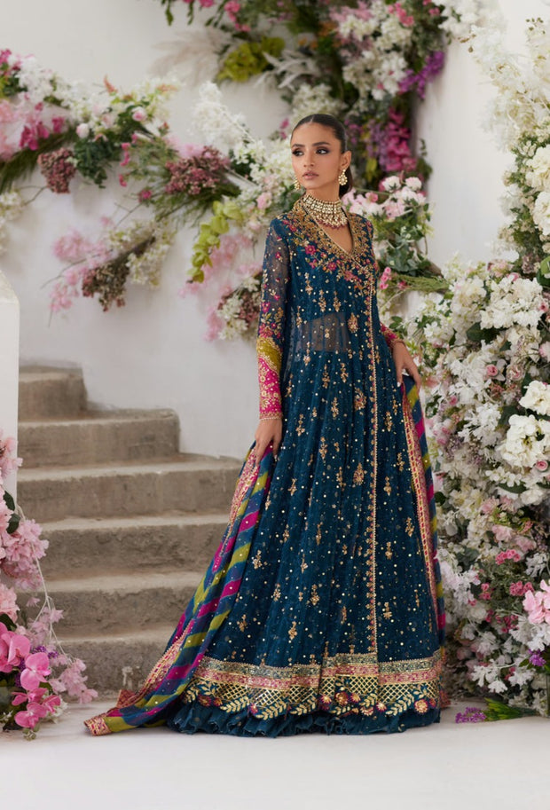 Blue Angrakha and Lehenga Pakistani Wedding Dress