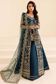 Blue Embroidered Pakistani Wedding Dress in Gown Pishwas Style