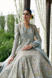 Blue Pakistani Bridal Dress in Lehenga and Gown Style