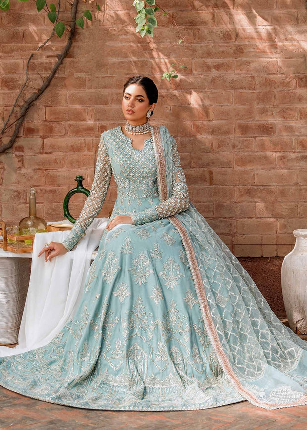 Blue Pakistani Party Dress in Traditional Pishwas Frock Style