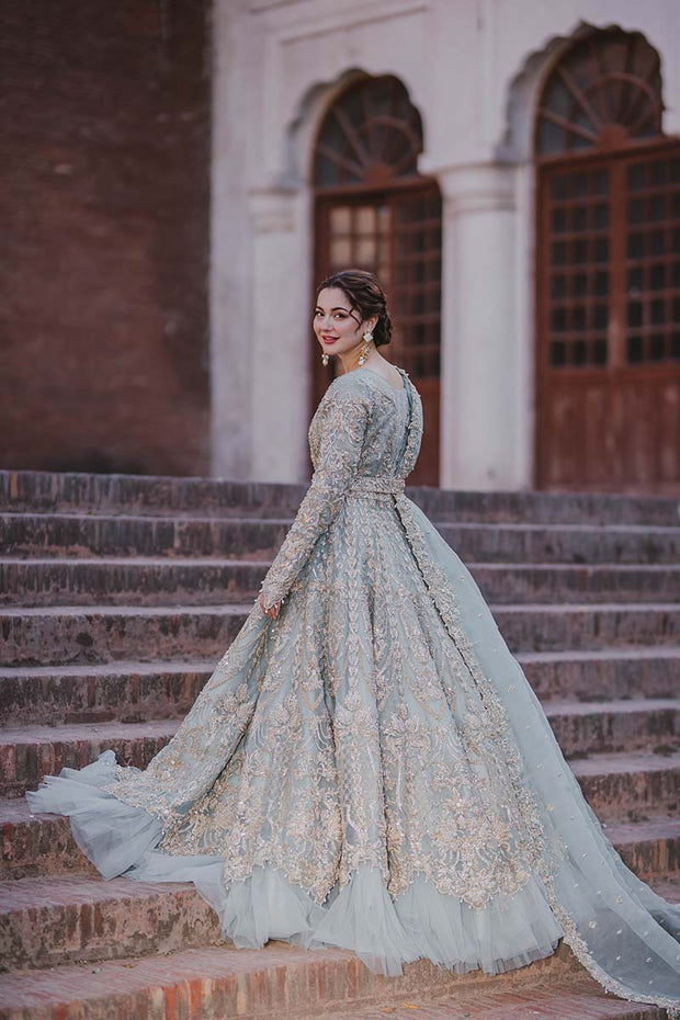 Blue Wedding Lehenga and Pishwas Pakistani Bridal Dress Online