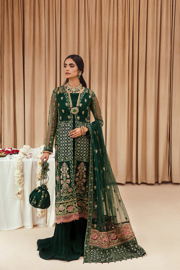 Bottle Green Embroidered Gown Pakistani Wedding Dress – Nameera by Farooq