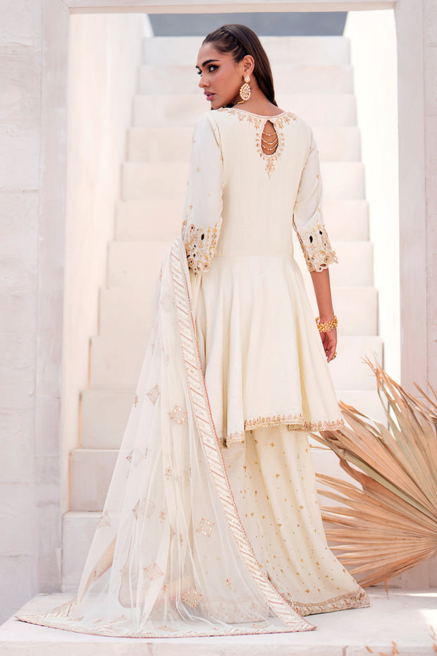 Bright White Pakistani Wedding Dress Gharara Frock