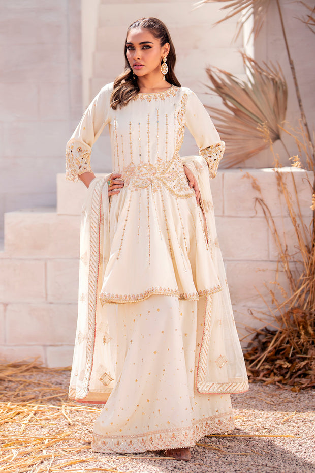 Bright White Pakistani Wedding Dress Embroidered Gharara Frock