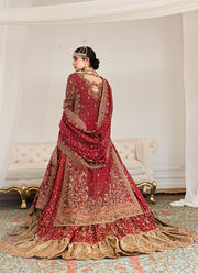 Burgundy Pakistani Bridal Dress in Lehenga Kameez Style