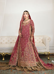 Burgundy Pakistani Bridal Wear in Lehenga Kameez Style