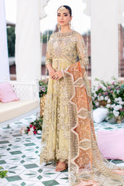 Buy Classic Gold Heavily Embellished Pakistani Party Dress in Frock Style 2023