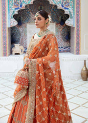 Buy Classic Orange Heavily Embellished Pakistani Wedding Dress Lehenga Choli 2023