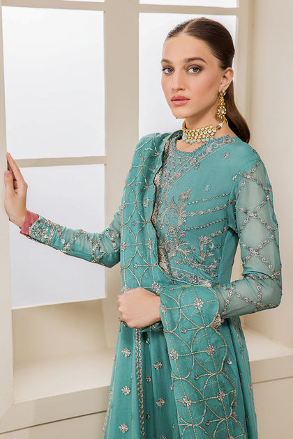 Elegant Sky Blue Embroidered Pakistani Frock Party Dress – Nameera by ...