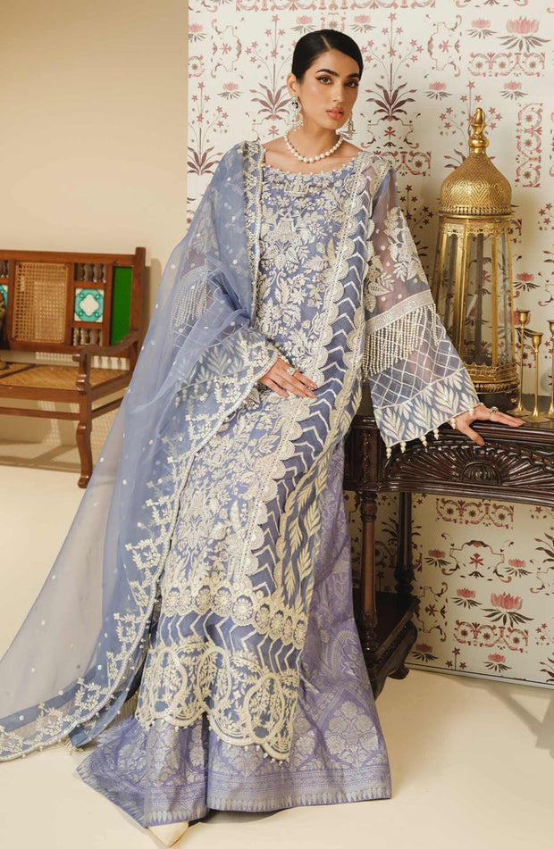 Buy Heavily Embellished Grey Pakistani Long Kameez Sharara Wedding Dress