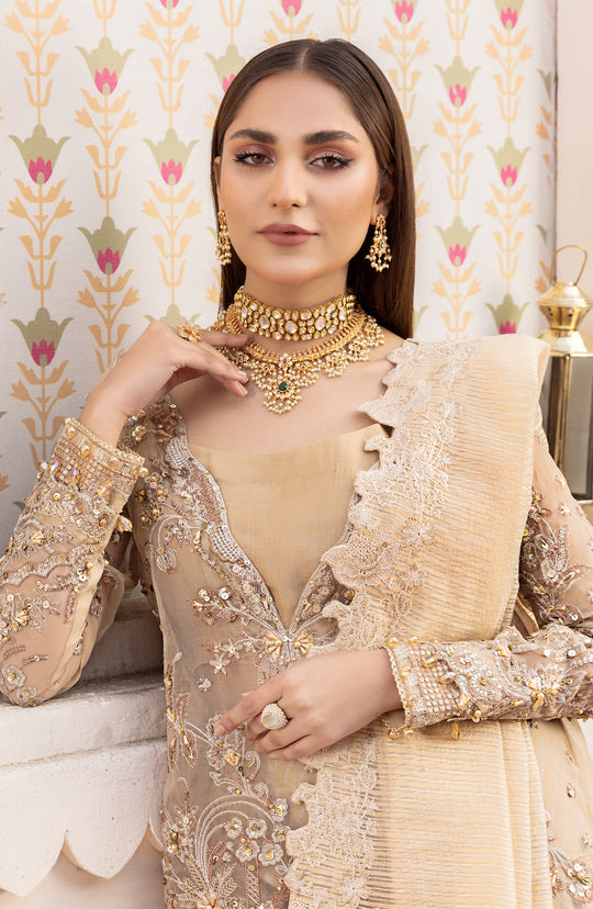 Buy Heavily Embellished Pakistani Golden Kameez Trousers Wedding Dress