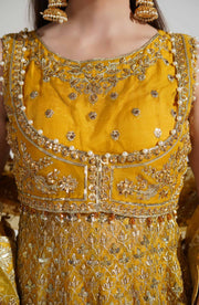 Buy Heavily Embroidered Yellow Pakistani Frock Mehndi Wedding Dress