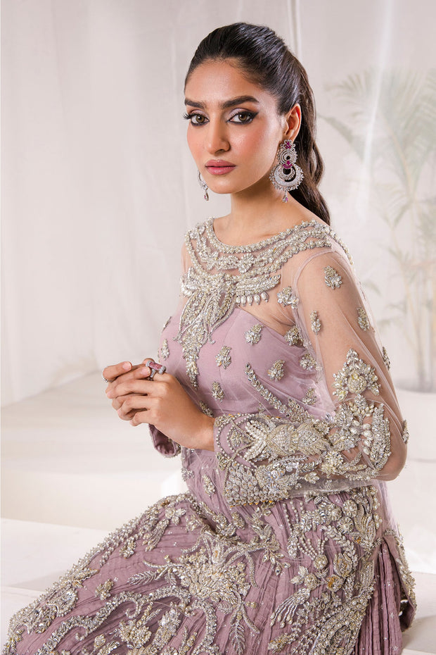 Buy Lavender Kameez Pakistani Wedding Dress in Crushed Sharara Style