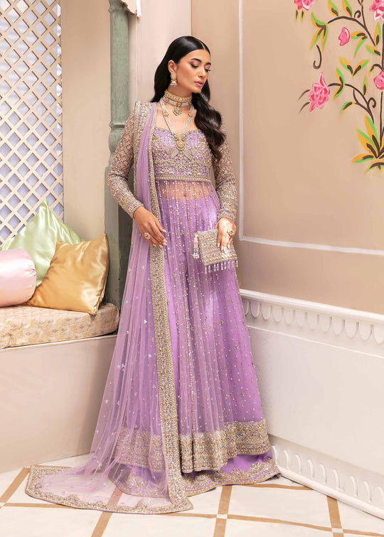 Buy Luxury Lilac Embroidered Pakistani Wedding Dress in Pishwas Sharara Style