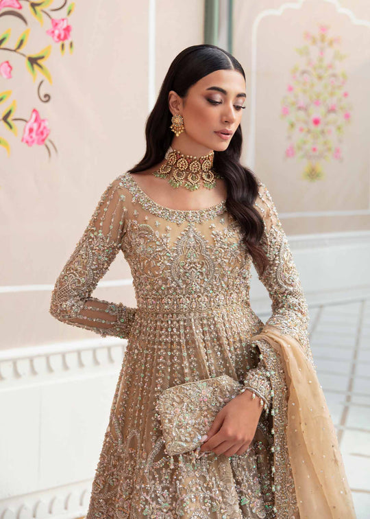 Buy Luxury Nude Heavily Embellished Pakistani Wedding Dress Pishwas Lehenga