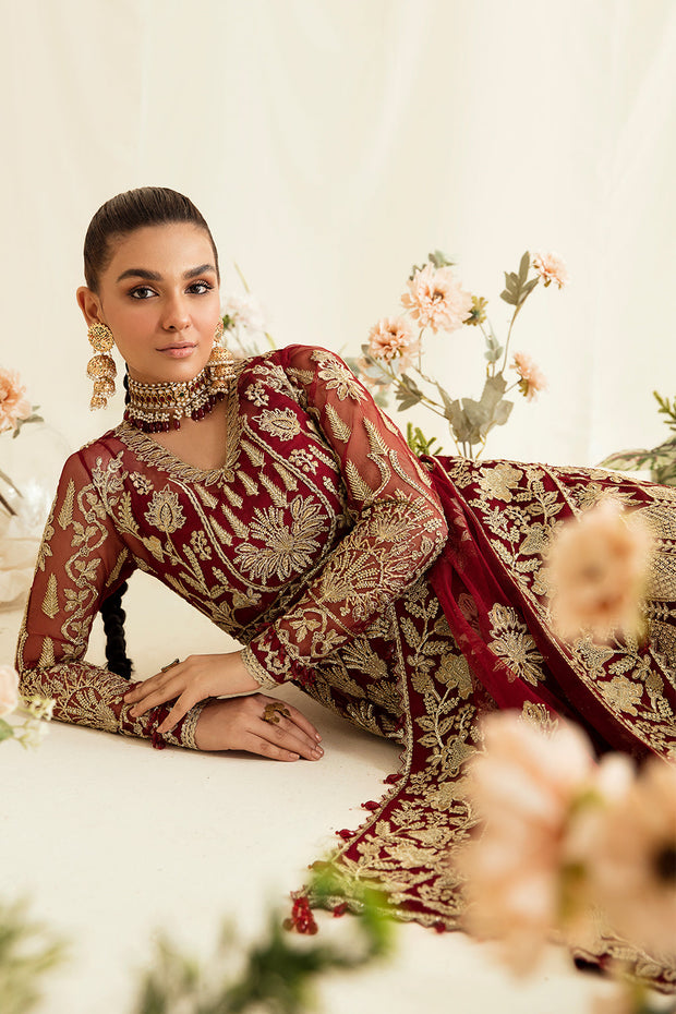 Buy Maroon Heavily Embellished Pakistani Wedding Dress in Pishwas Style 2023