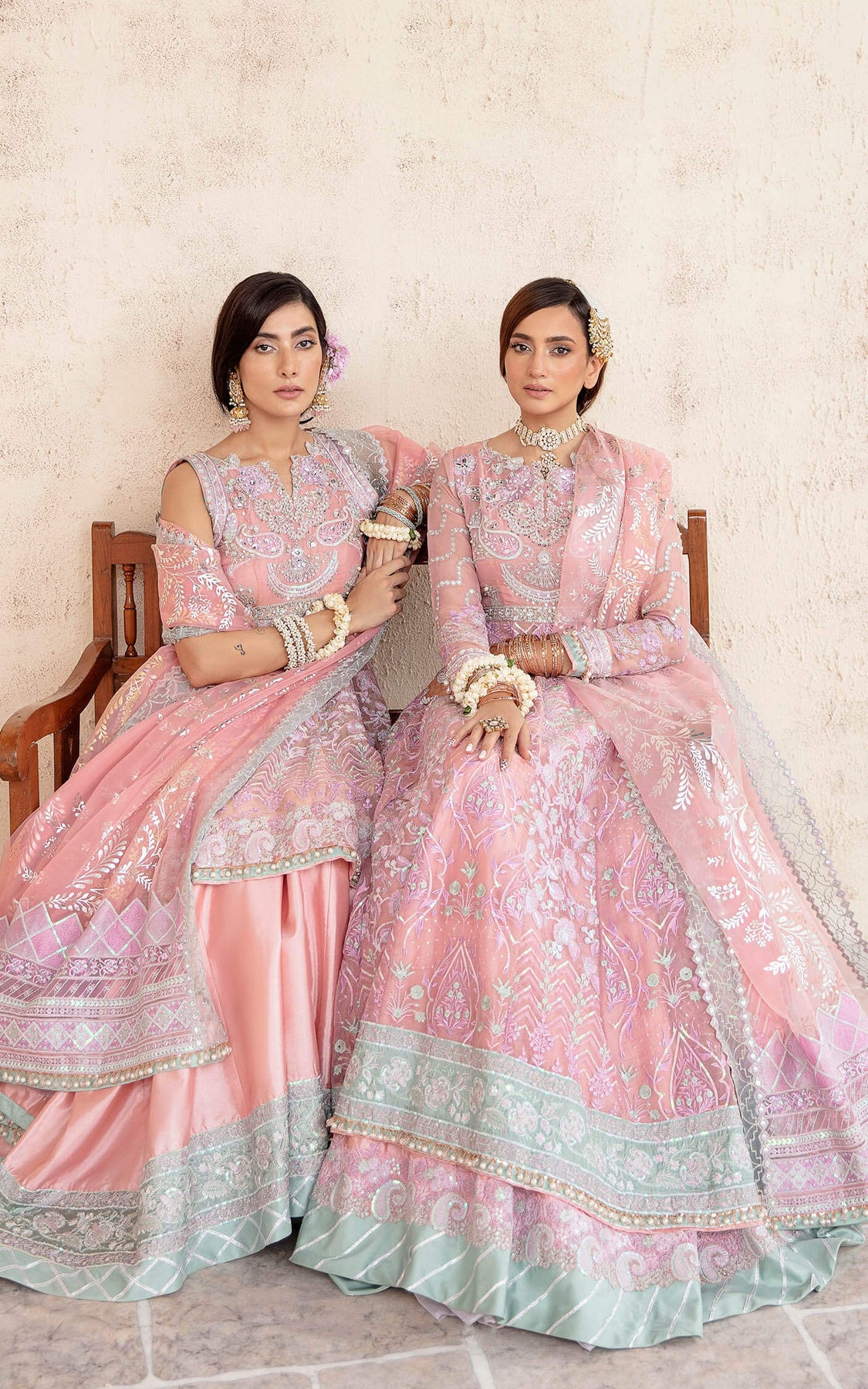 Peach Pakistani Wedding Dress Double Layered Pishwas Style Nameera By Farooq 4760