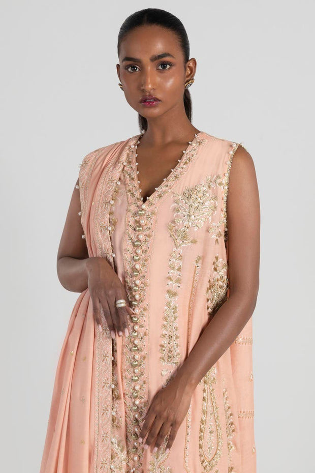 Buy Royal Peach Luxury Pret A-Line Cut Style Pakistani Salwar Kameez