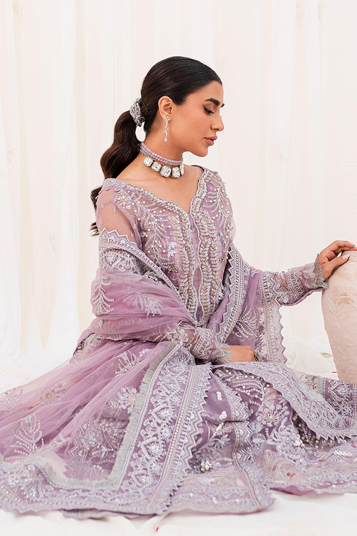 Embroidered Lilac Pakistani Open Gown Style Wedding Dress – Nameera by ...