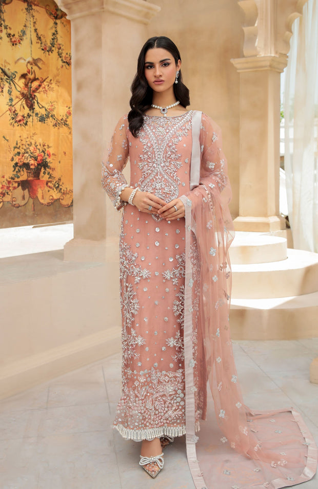 Buy Tea Pink Heavily Embellished Pakistani Long Kameez Wedding Dress