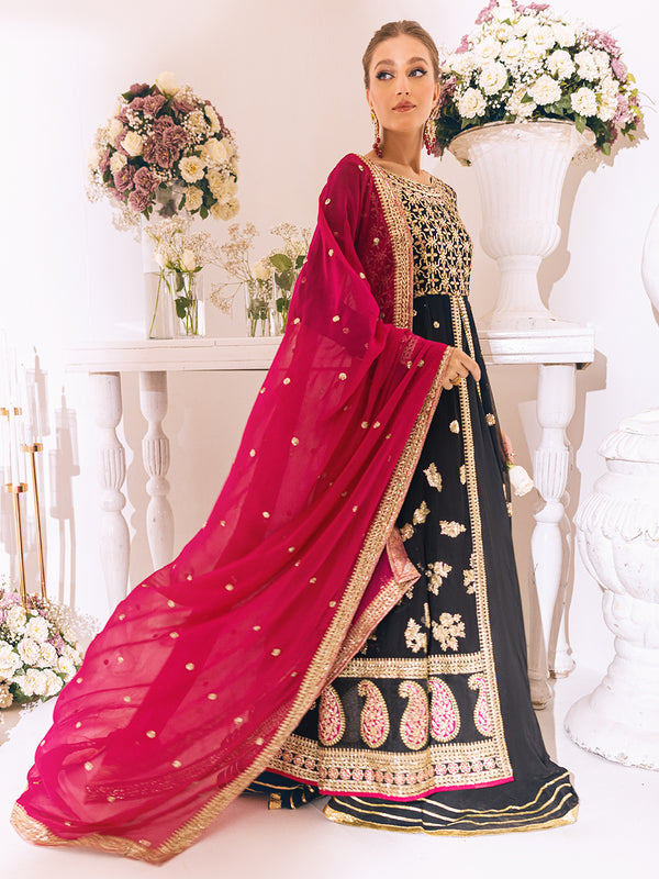 Buy Traditional Black Gown Style Embroidered Pishwas Pakistani Wedding Dress