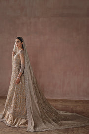 Champagne Gold Pakistani Bridal Dress Heavily Embellished Gown